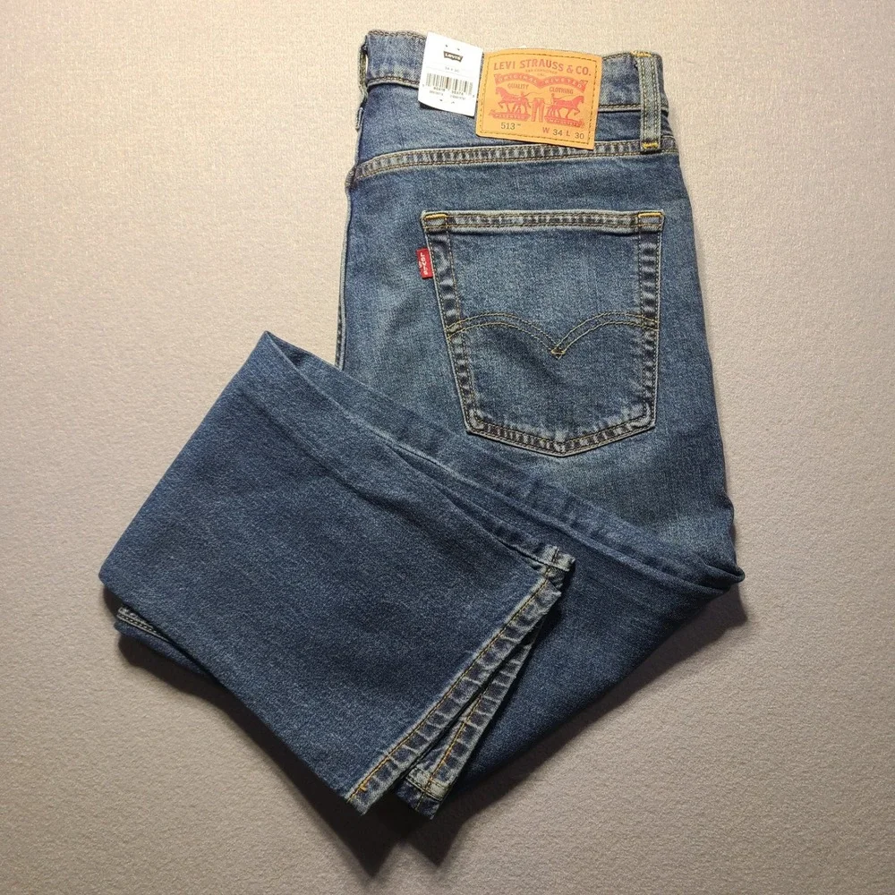 NEW Levi's 513 Slim Straight Jeans Mens 34x30 Blue Flex Stretch Denim 08513-0715